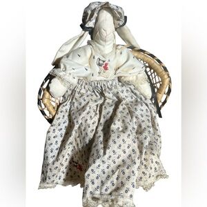 Vintage Handmade Cloth Rabbit in Long Skirt & Bonnet